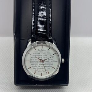 Black Leather Strap Watch with Silver Case